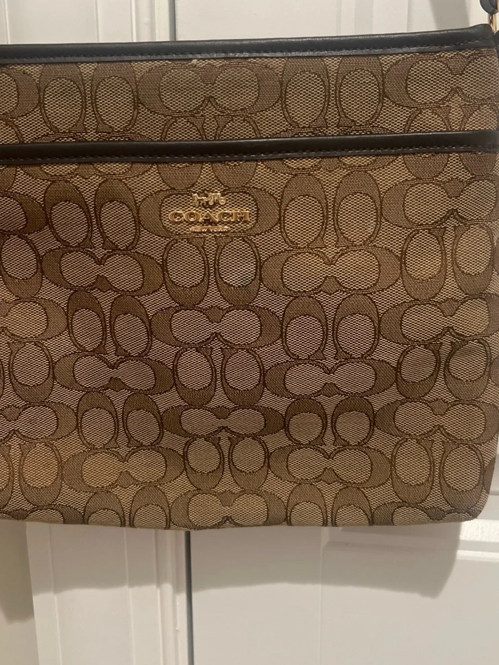 Coach Brown Signature Canvas Crossbody with Black Strap
